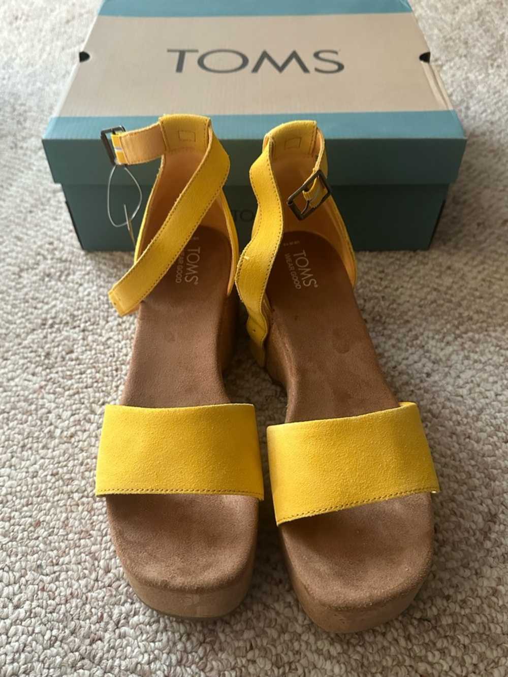 TOMS Yellow Suede Ankle-Strap Platform Sandals